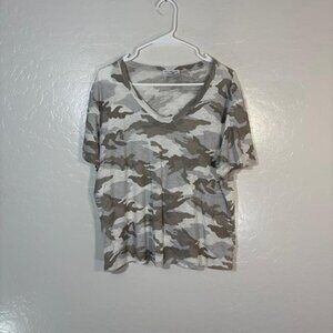 James Perse Shirt Womens Large Gray Camo V Neck Modal Short Sleeve Lightweight